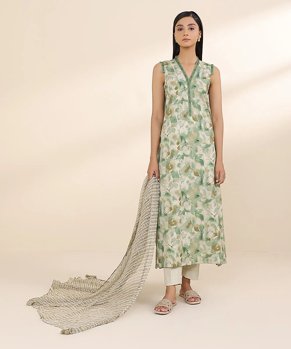 3 Piece - Printed Cotton Viscose Suit