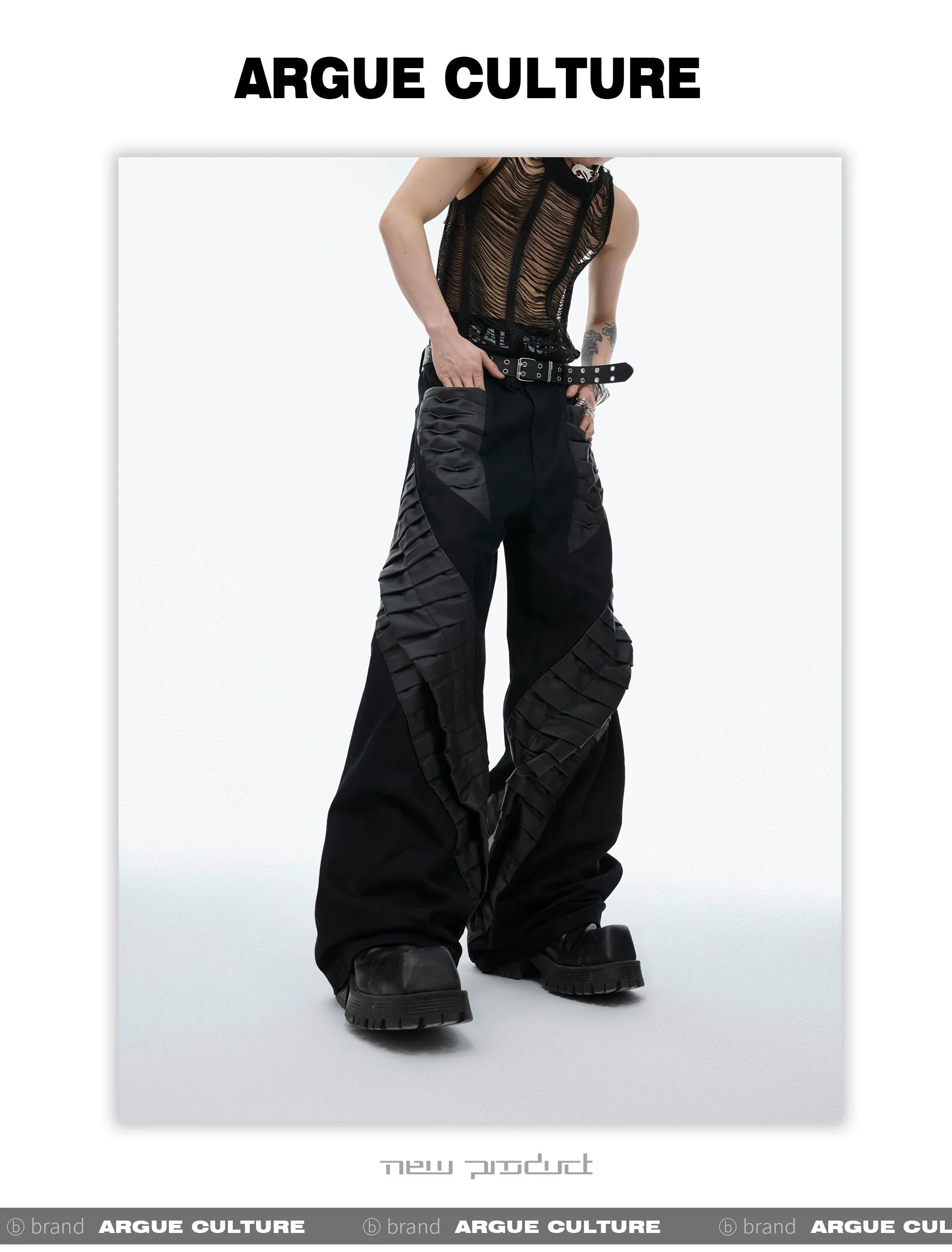 3D Spliced Pleats Loose Pants