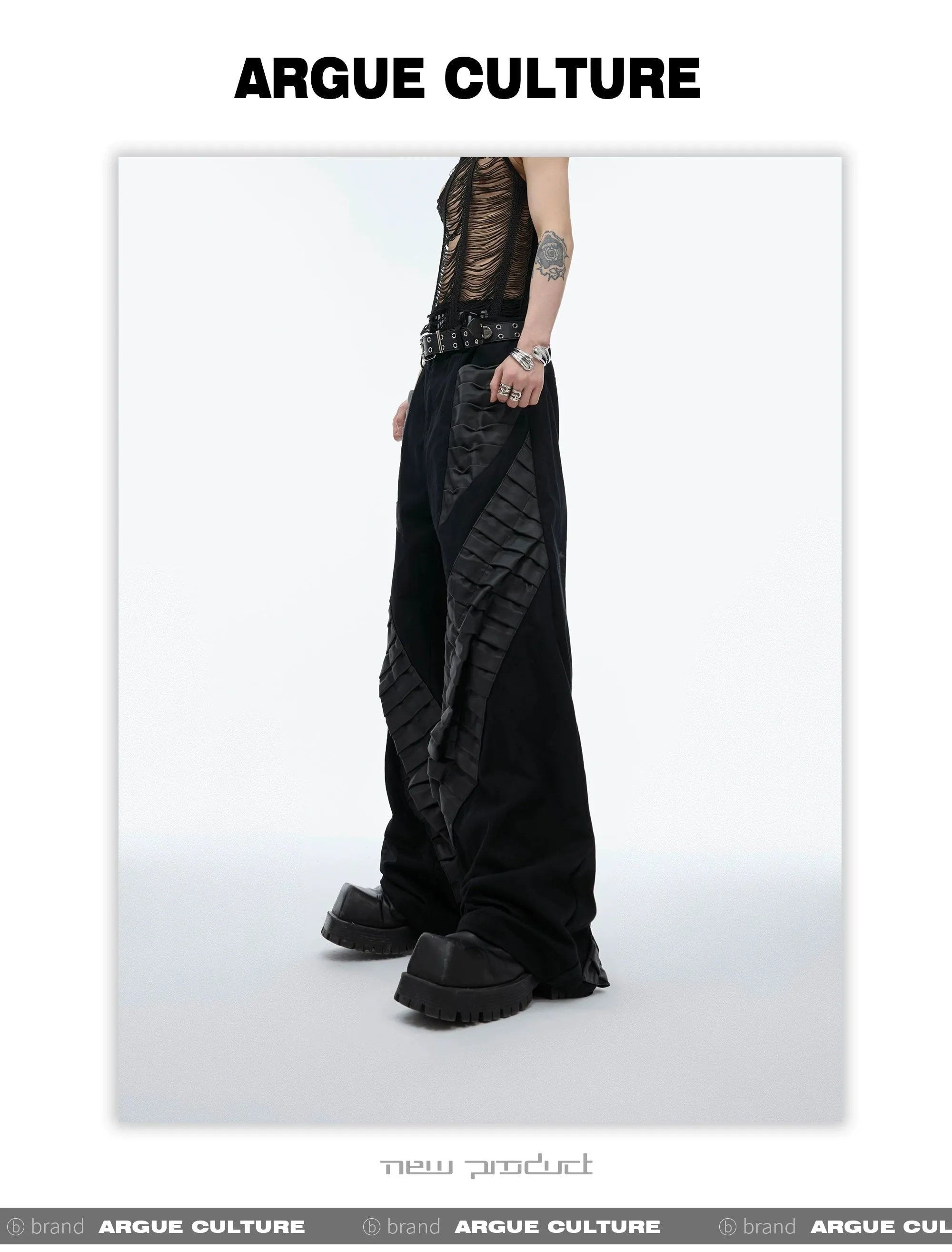 3D Spliced Pleats Loose Pants