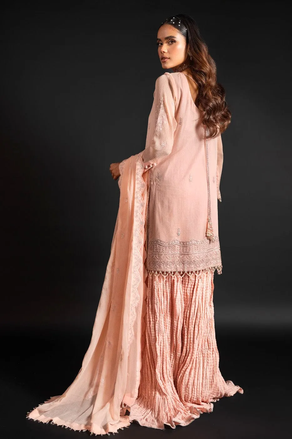 4 Pc Embroidered Chiffon Suit With Chiffon Dupatta