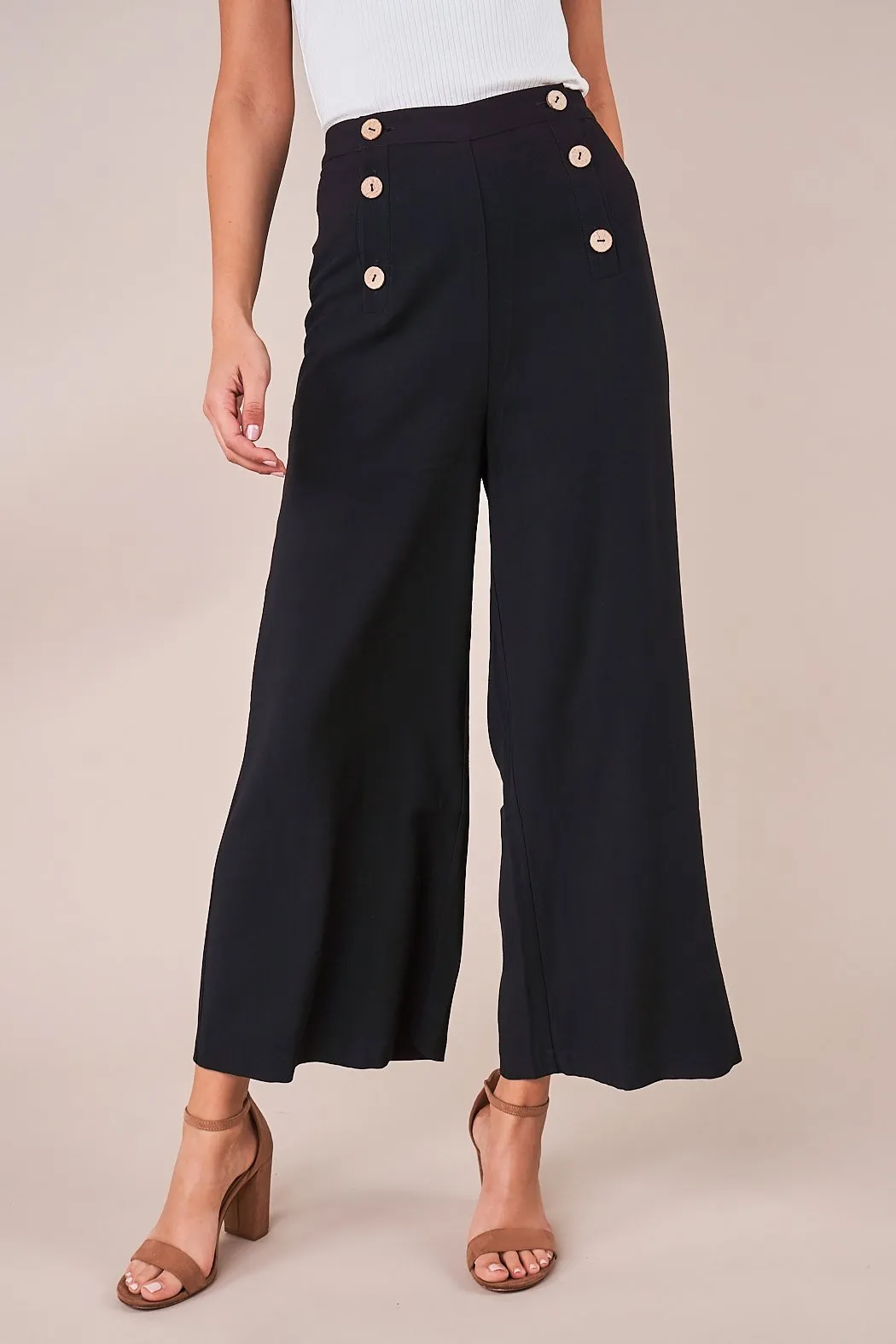 All Aboard Button Front Culotte Pants