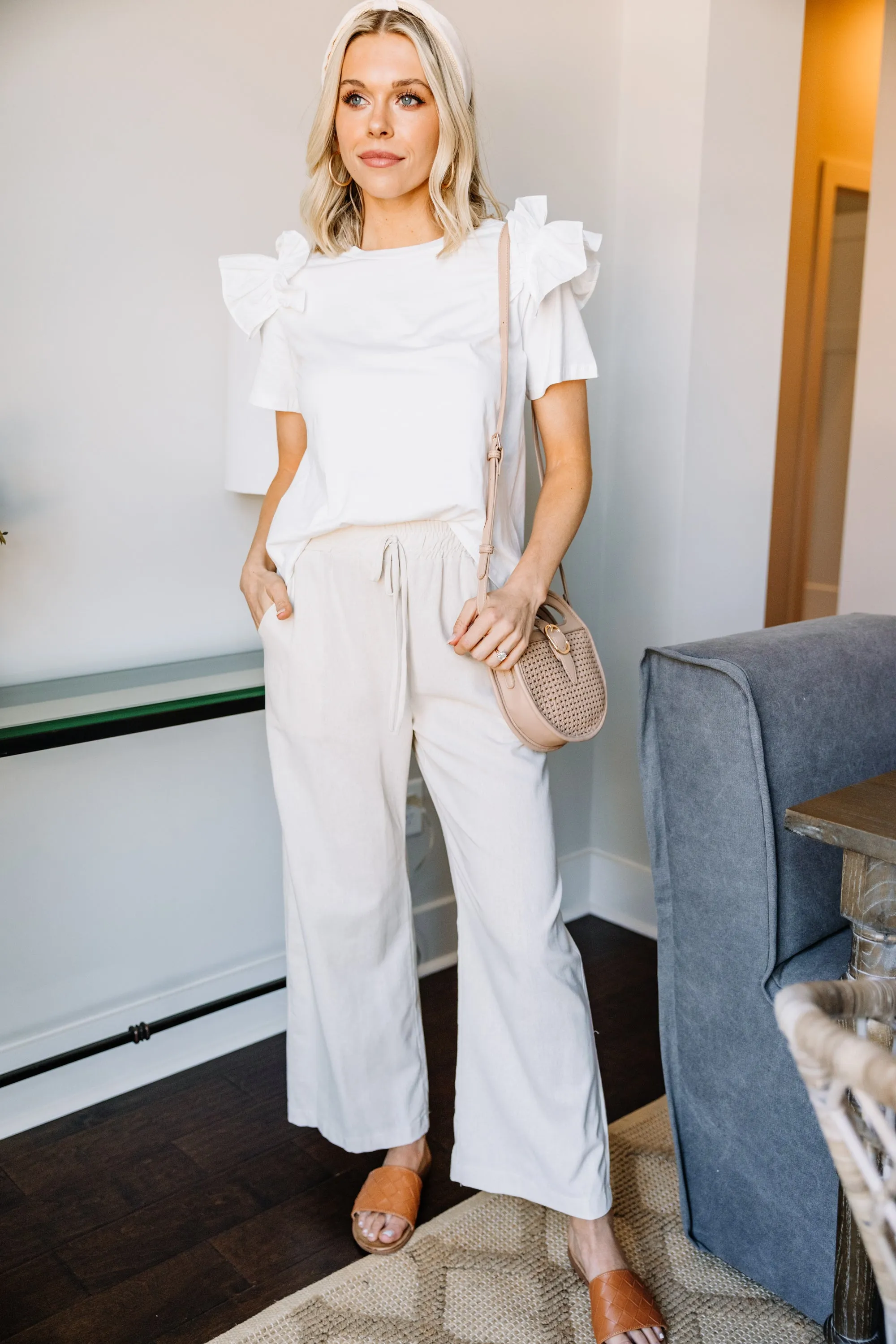 All Of Time Natural White Linen Pants