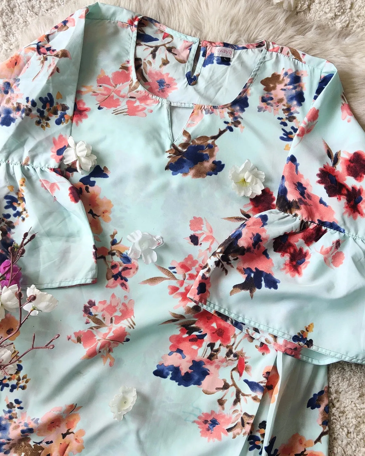 Aqua Blue Floral Printed Top