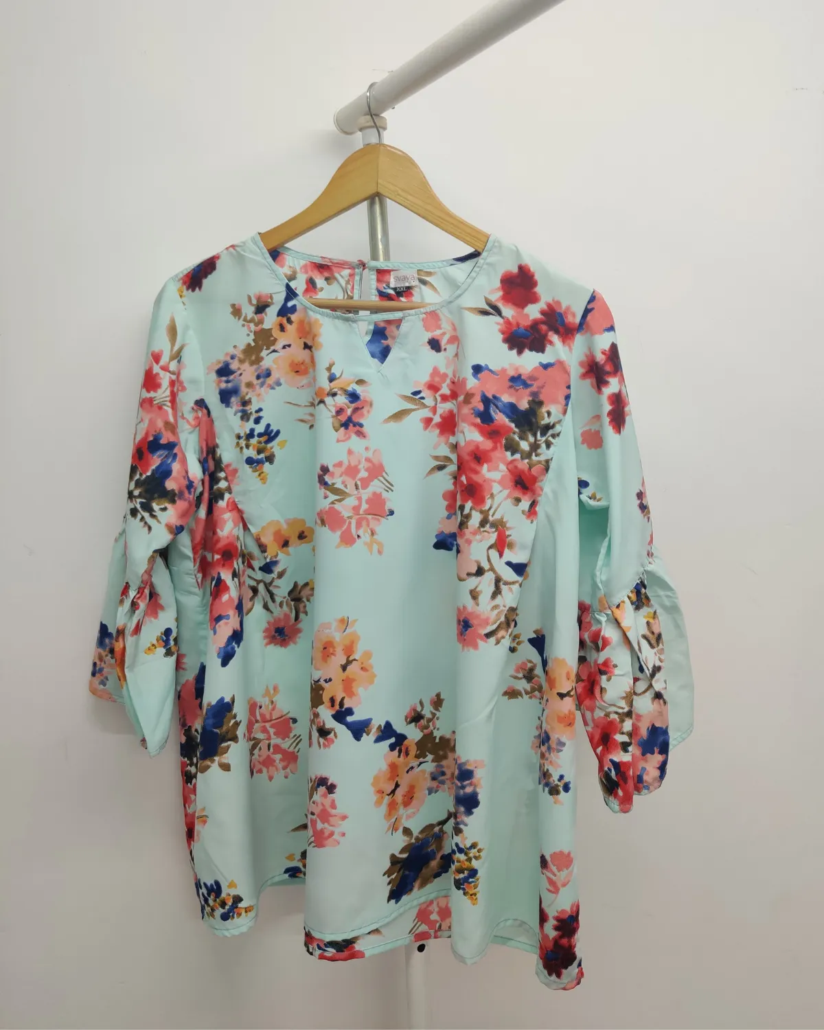 Aqua Blue Floral Printed Top