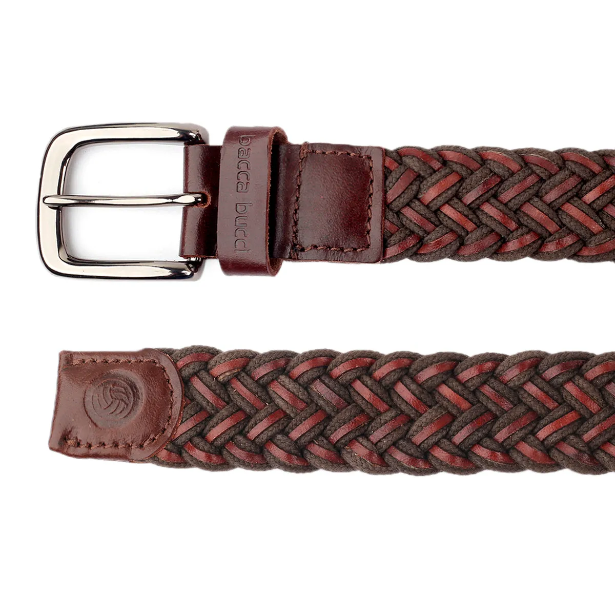 Bacca Bucci Woven leather and Cotton Elastic braided belt for men with Alloy buckle