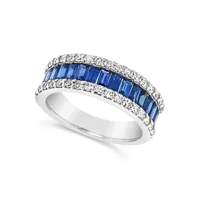 Baguette Sapphire and Round Diamond Ring