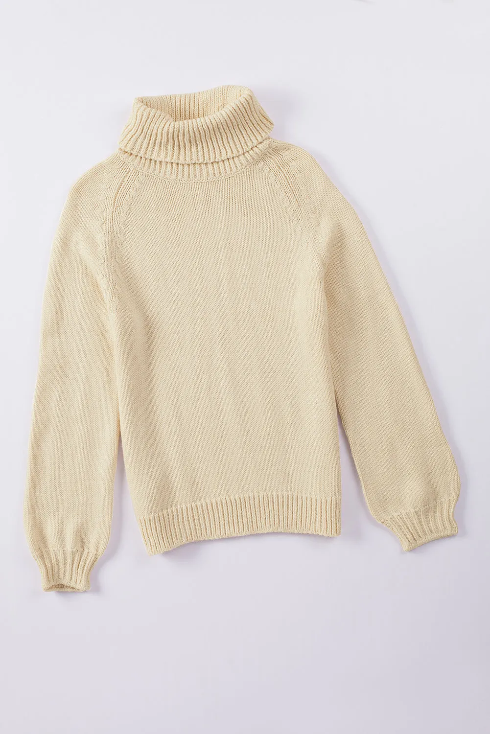 Beige Ribbed Detail Turtle Neck Sweater