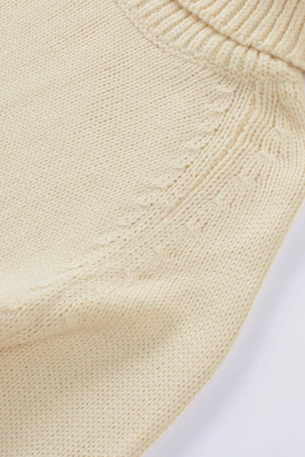 Beige Ribbed Detail Turtle Neck Sweater