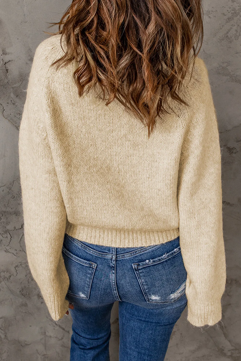 Beige Ribbed Detail Turtle Neck Sweater