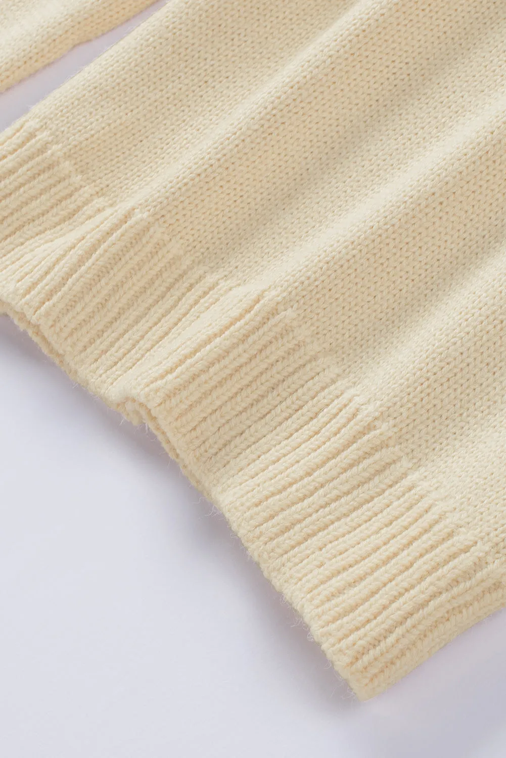 Beige Ribbed Detail Turtle Neck Sweater