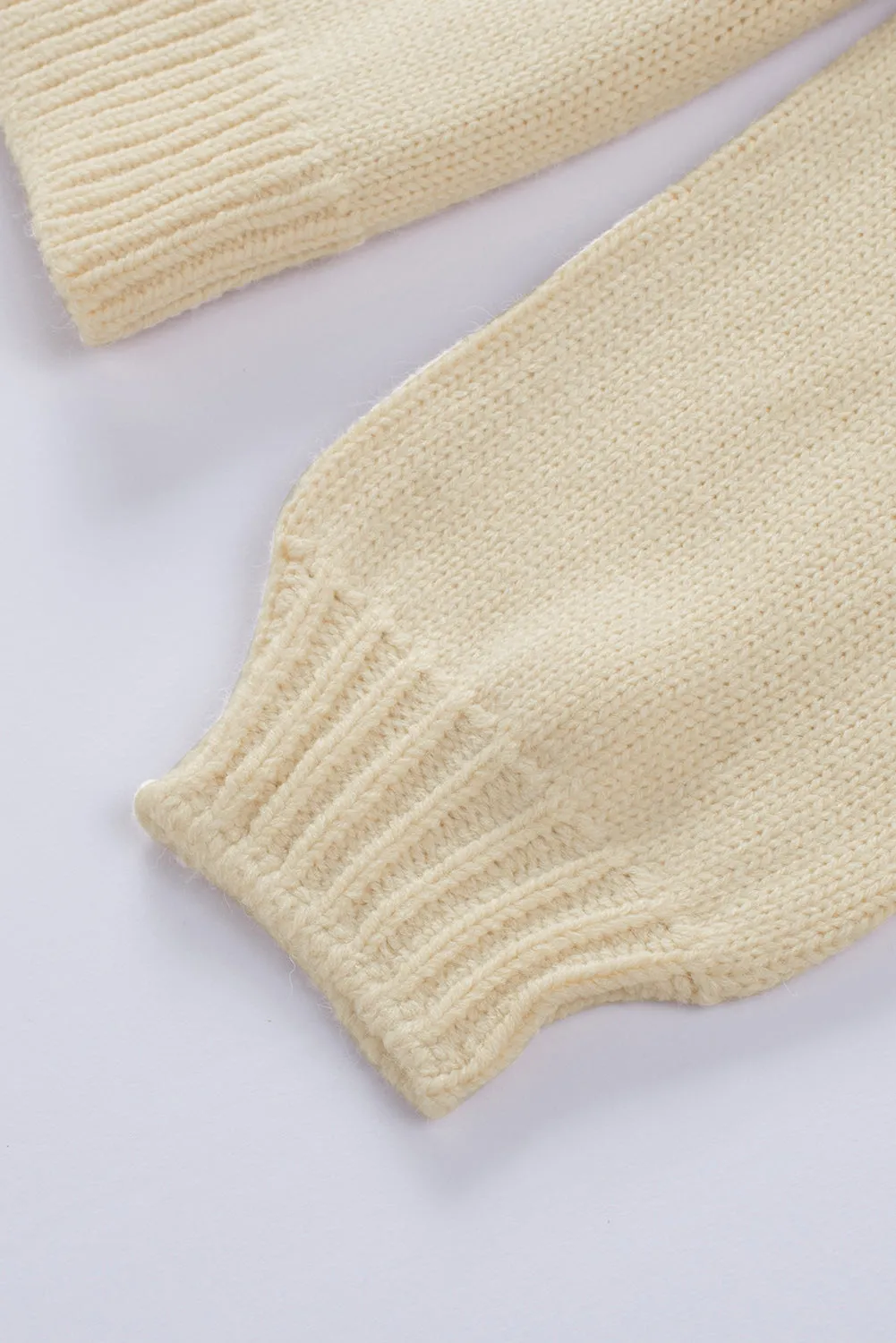 Beige Ribbed Detail Turtle Neck Sweater