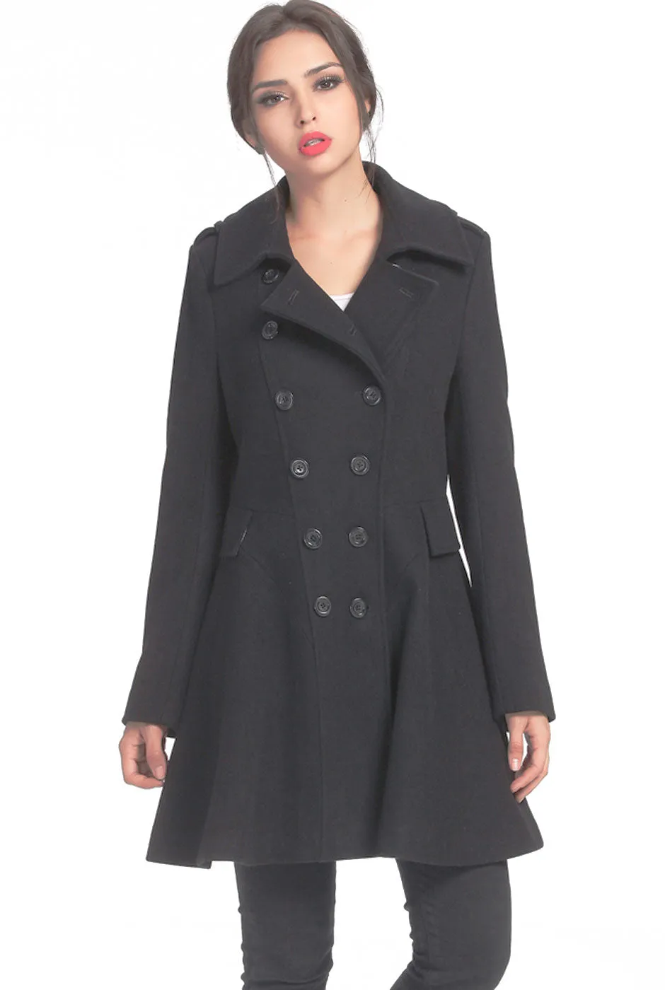 BGSD Women Emma Fit & Flare Wool Pea Coat