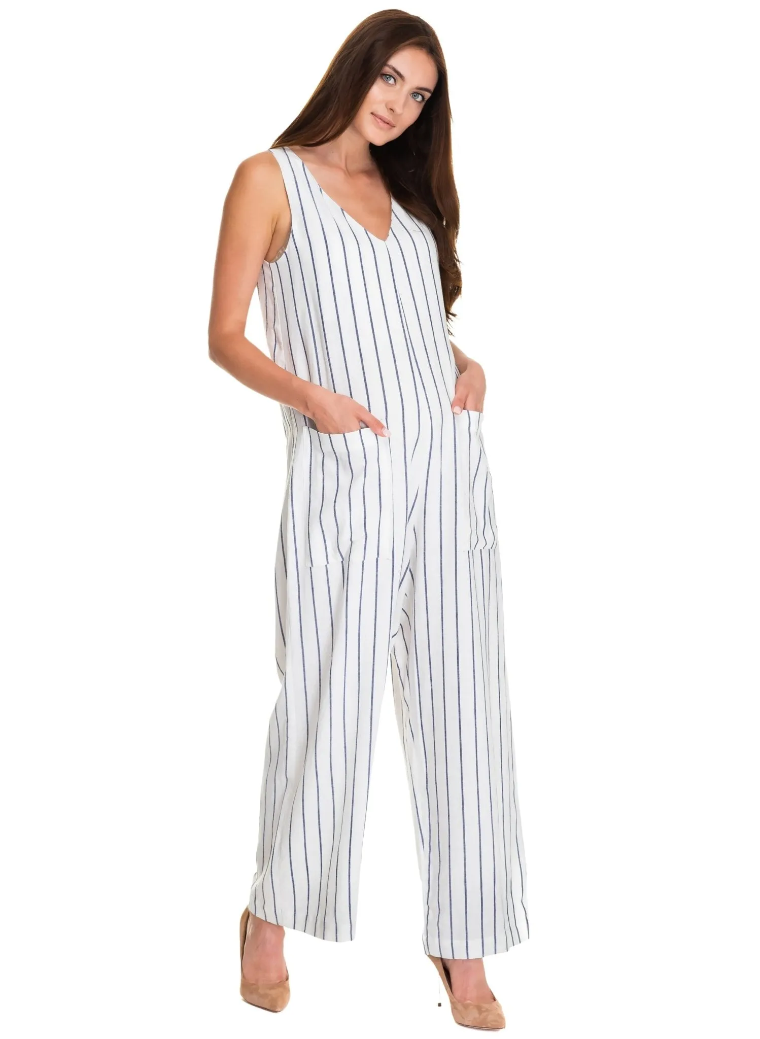 Bianca Maternity Jumpsuit - Blue Stripes