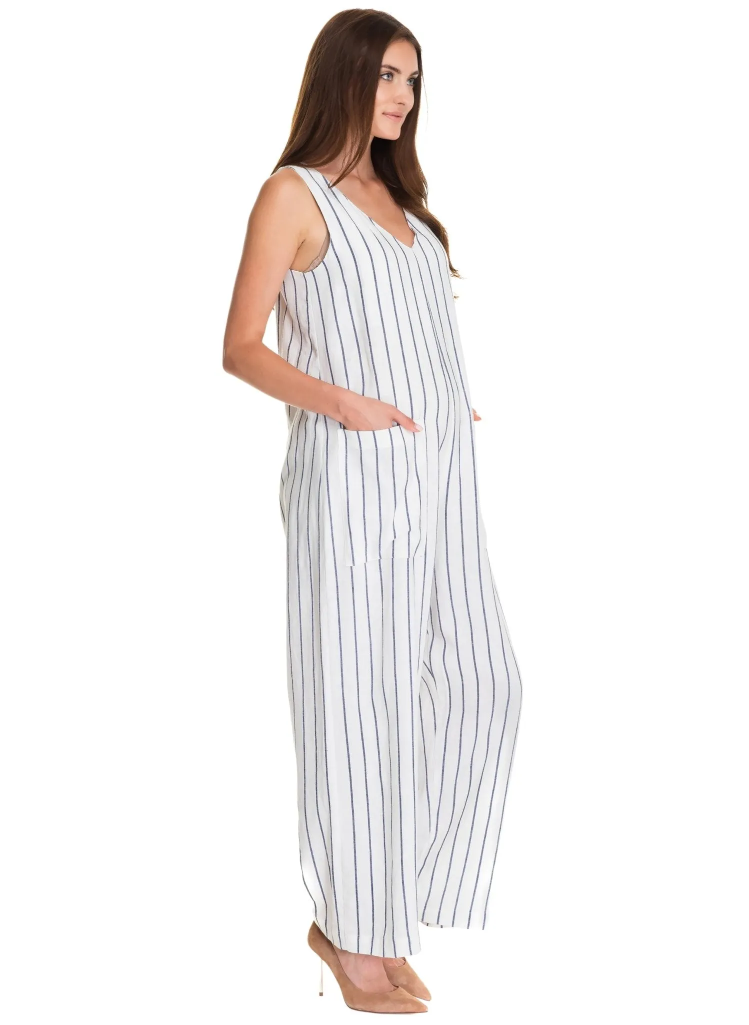 Bianca Maternity Jumpsuit - Blue Stripes