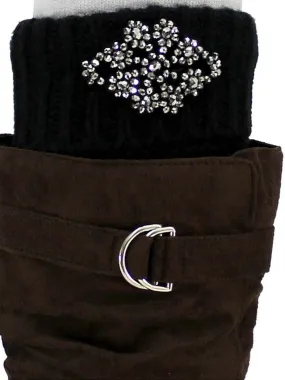 Black Knit Silver Beaded Boot Cuff Leg Warmers