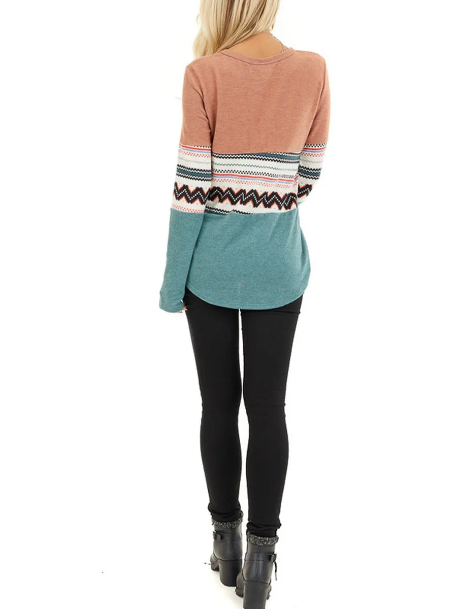 Blue Colorblock Knit Top