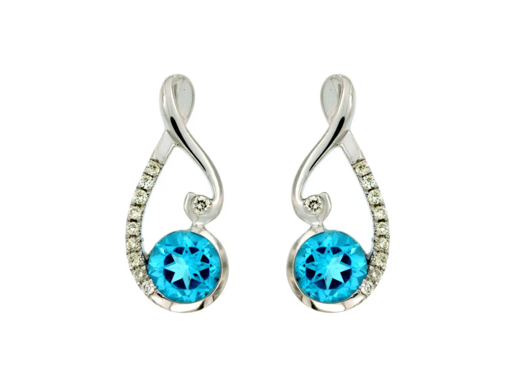 Blue Topaz and Diamond Accented Scroll Design Earrings