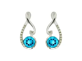 Blue Topaz and Diamond Accented Scroll Design Earrings