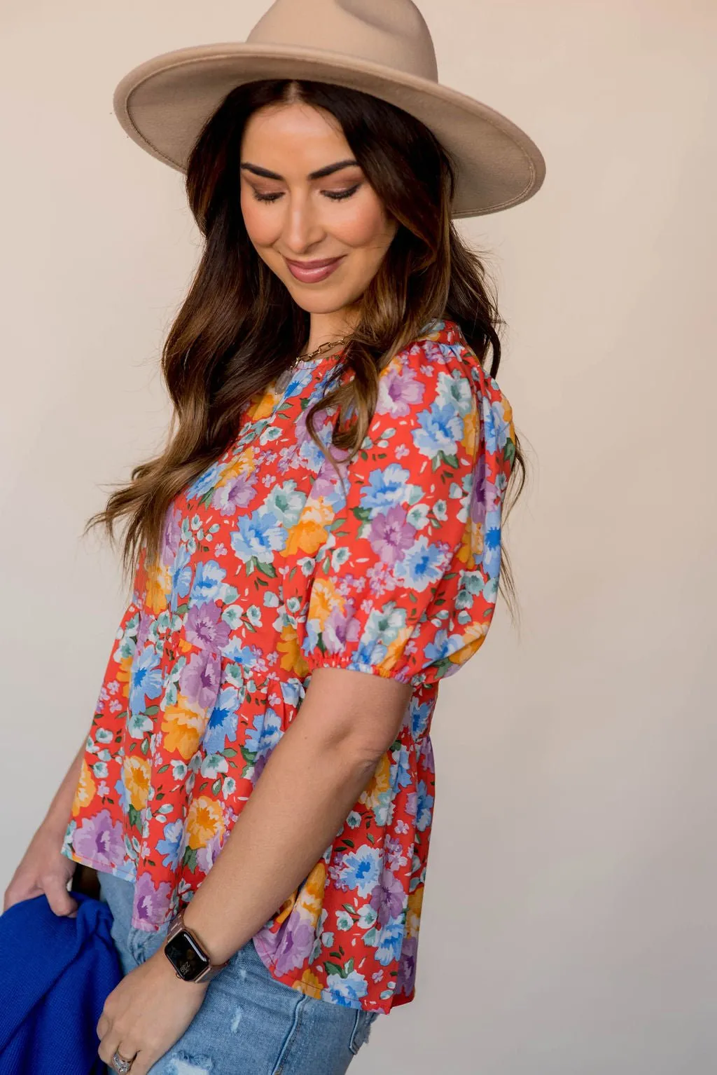 Bold Floral Peplum Blouse