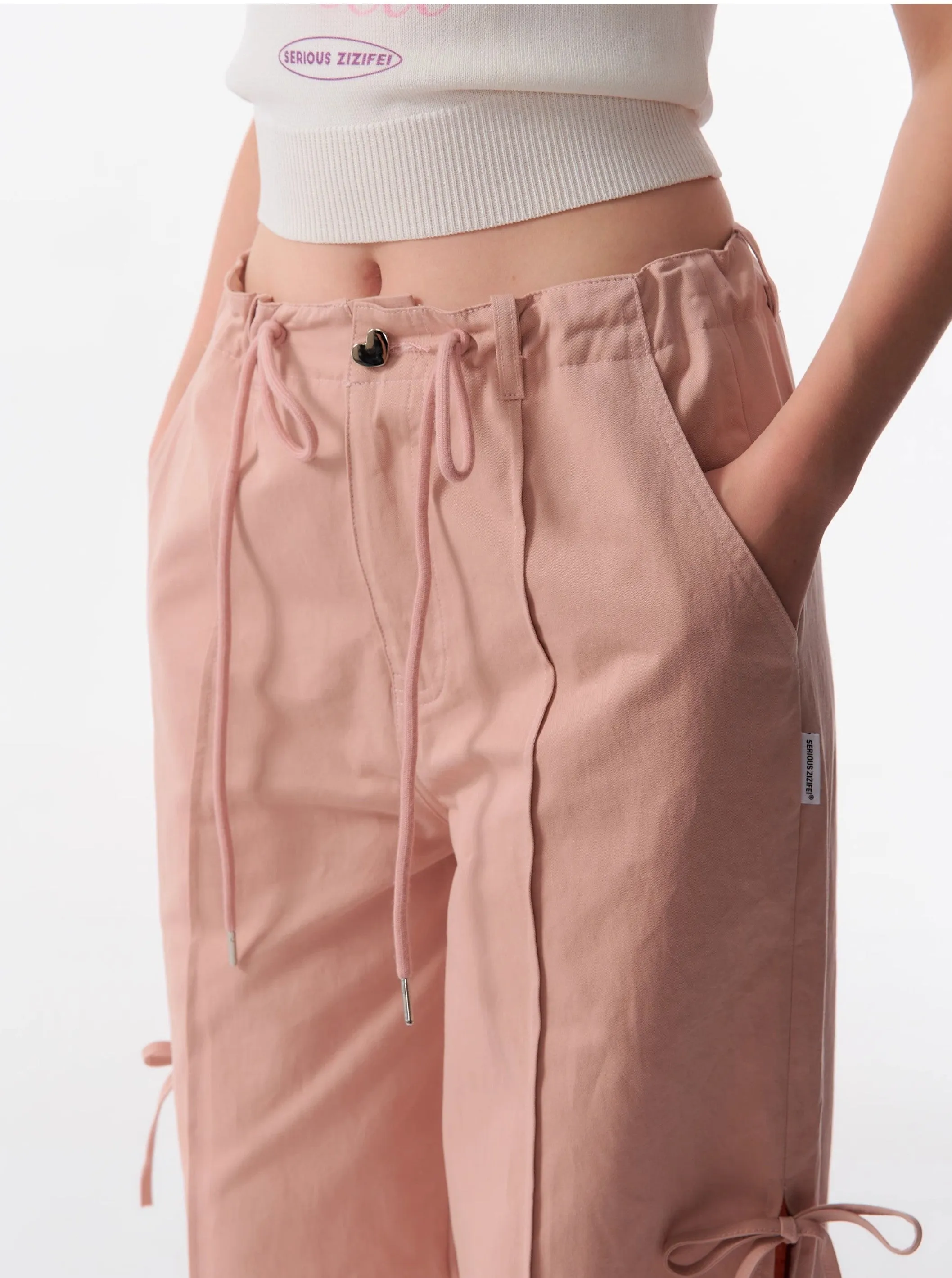 Bow High Waist Slim Straight Wide Leg Casual Pants ZIZ0104