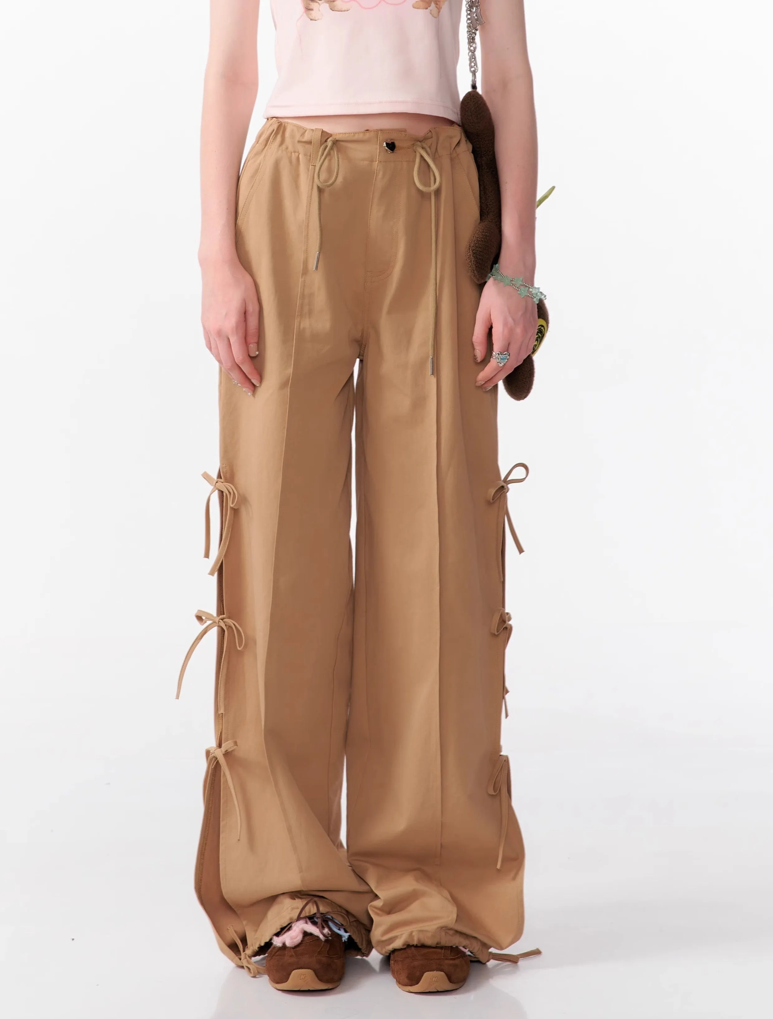 Bow High Waist Slim Straight Wide Leg Casual Pants ZIZ0104