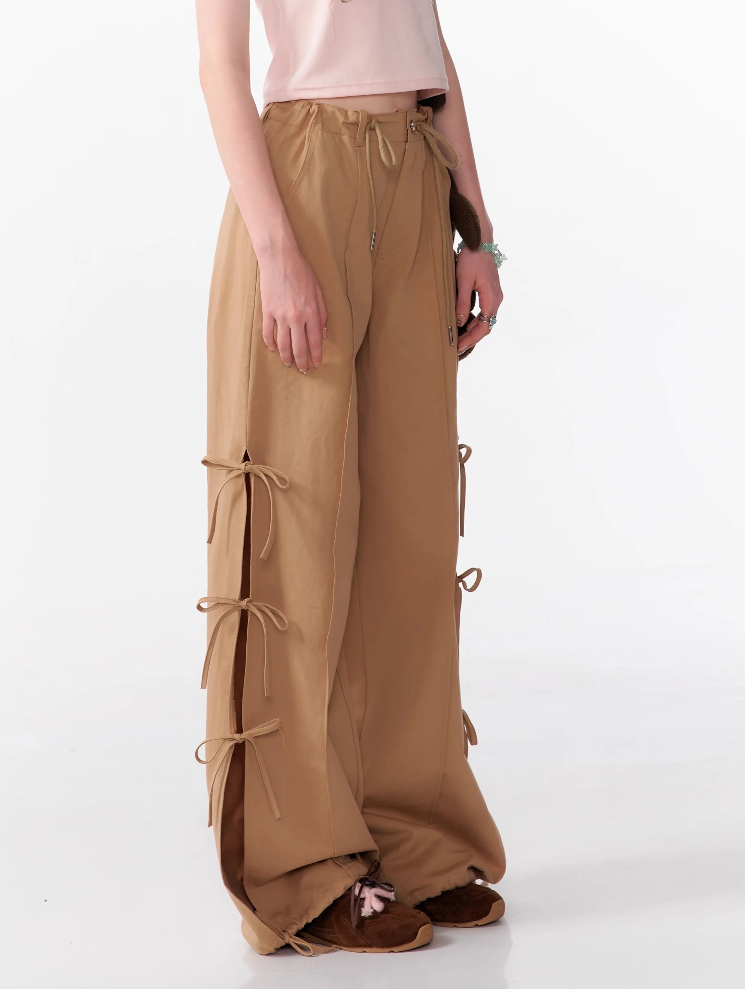 Bow High Waist Slim Straight Wide Leg Casual Pants ZIZ0104