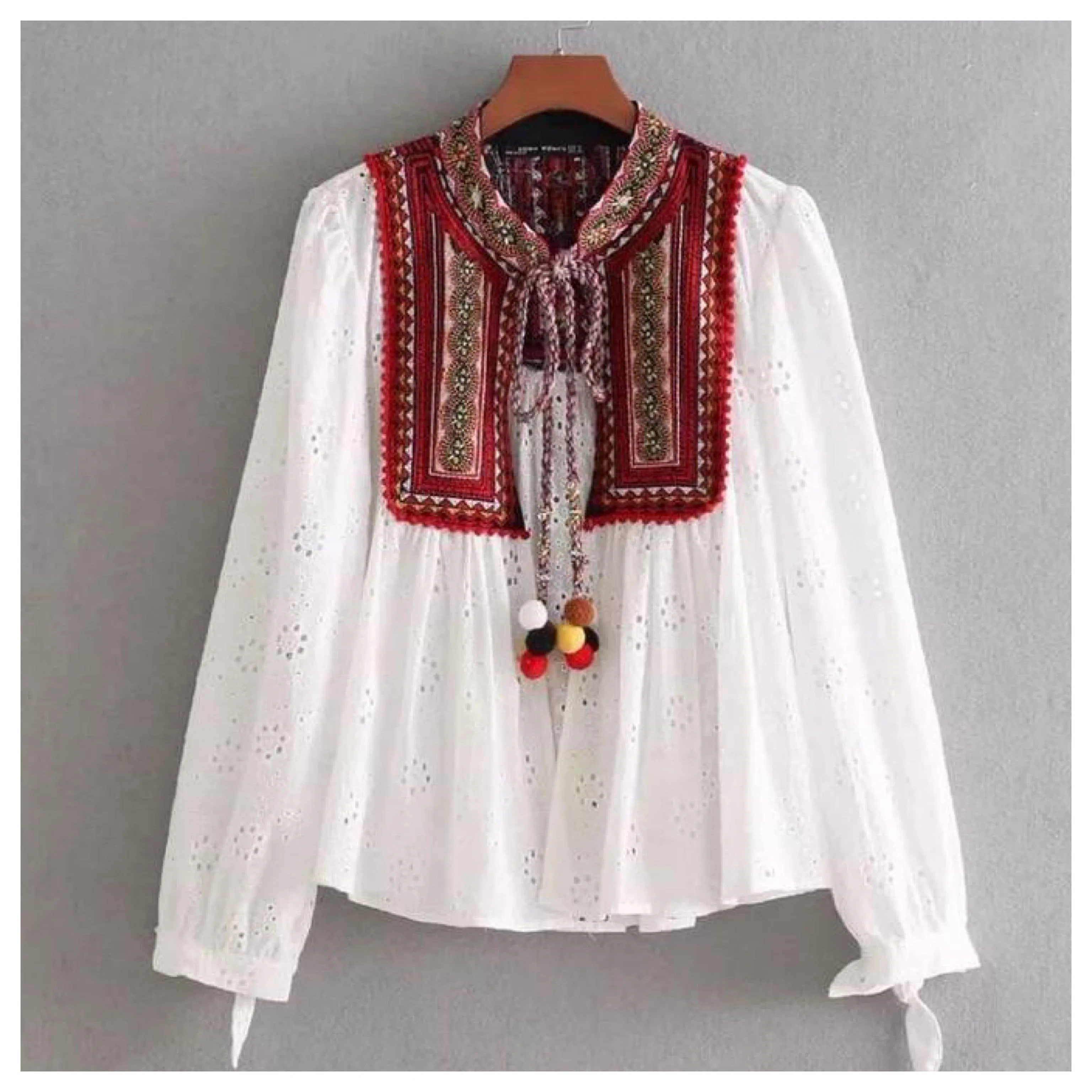 Brienne Tasseled Embroidered Blouse