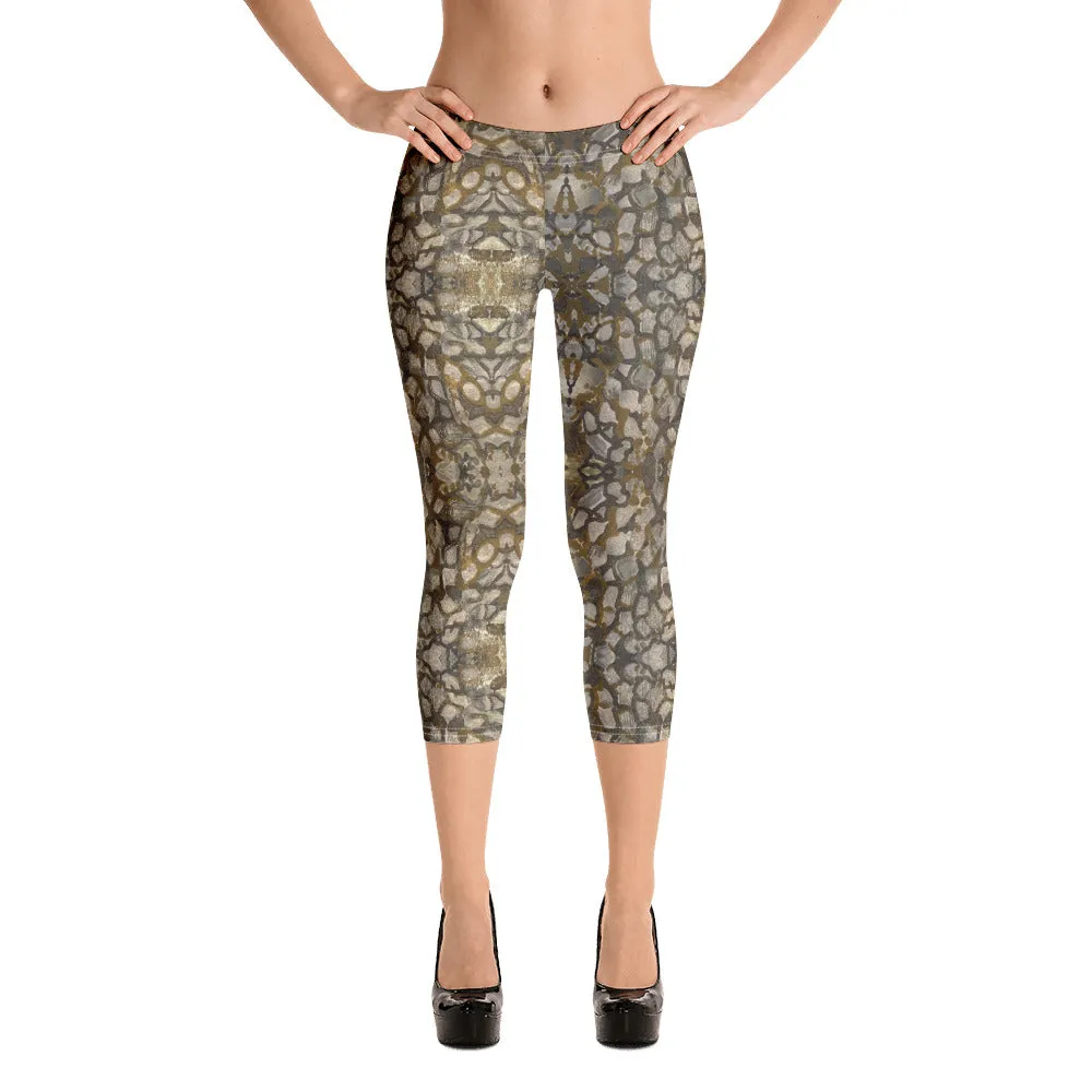 Brown and Silver Stone Capri Leggings Trendy Wild Athleisure