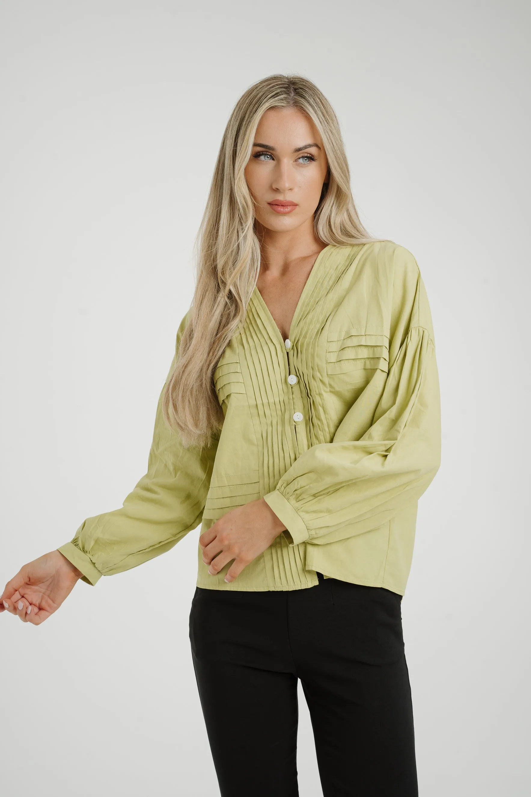 Caitlyn Puff Sleeve Blouse In Olive