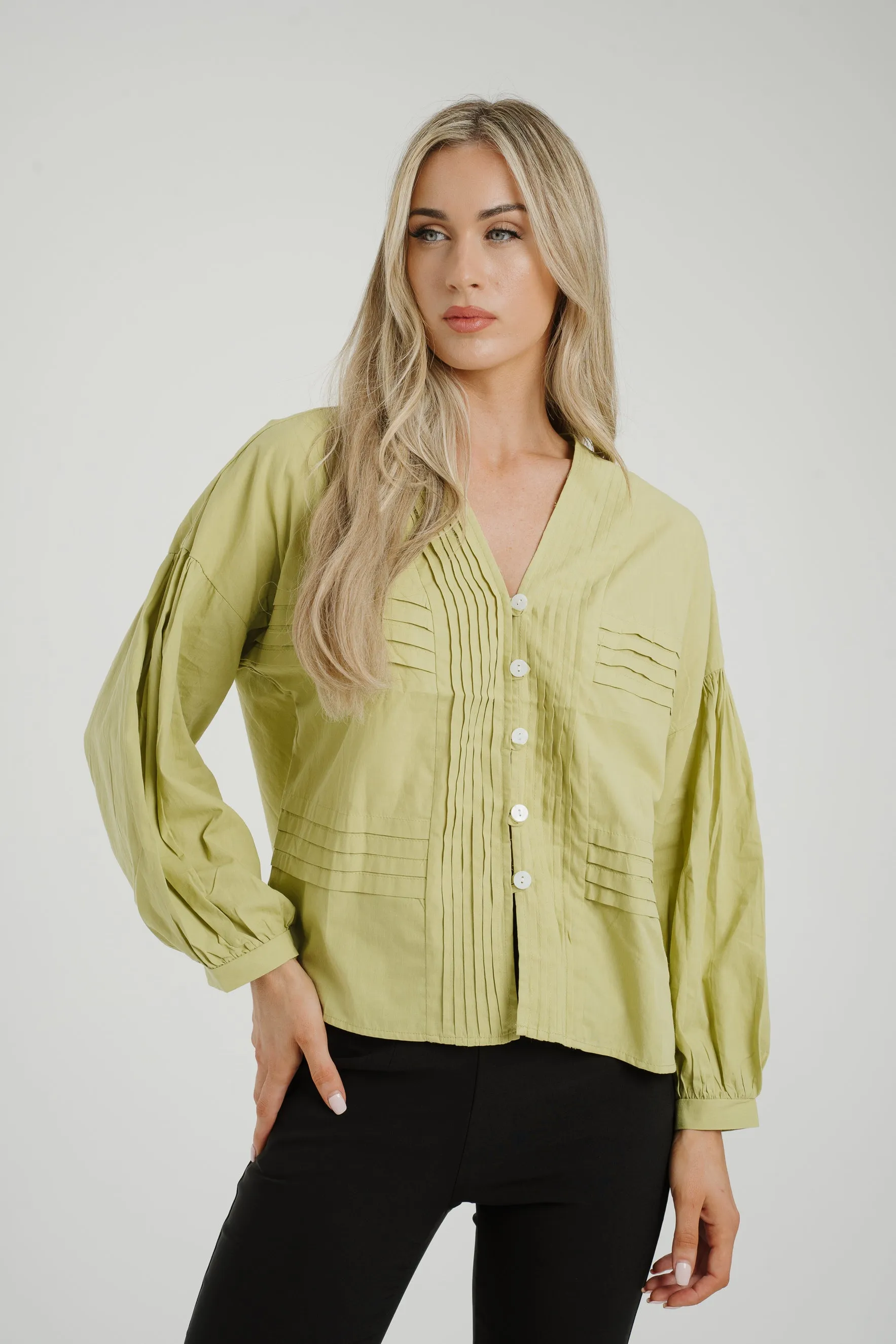 Caitlyn Puff Sleeve Blouse In Olive