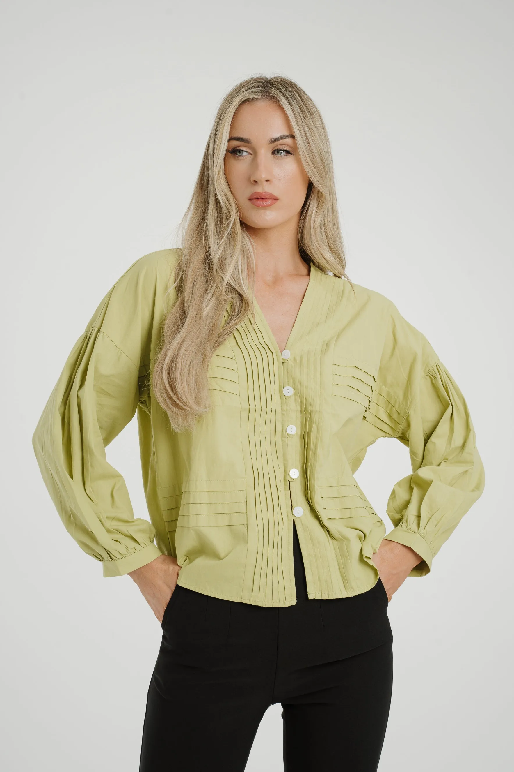 Caitlyn Puff Sleeve Blouse In Olive