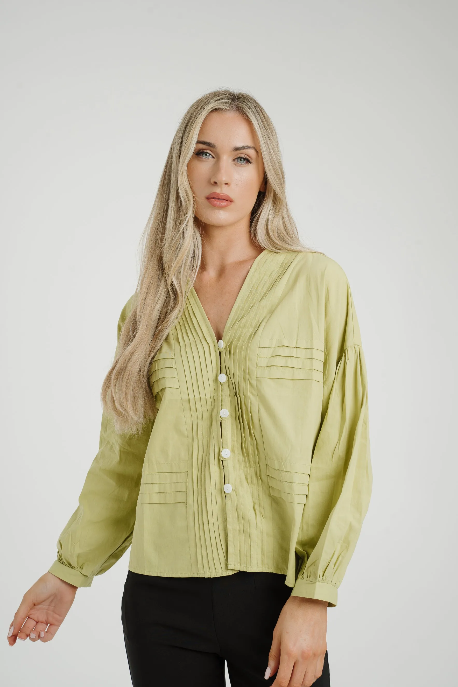 Caitlyn Puff Sleeve Blouse In Olive