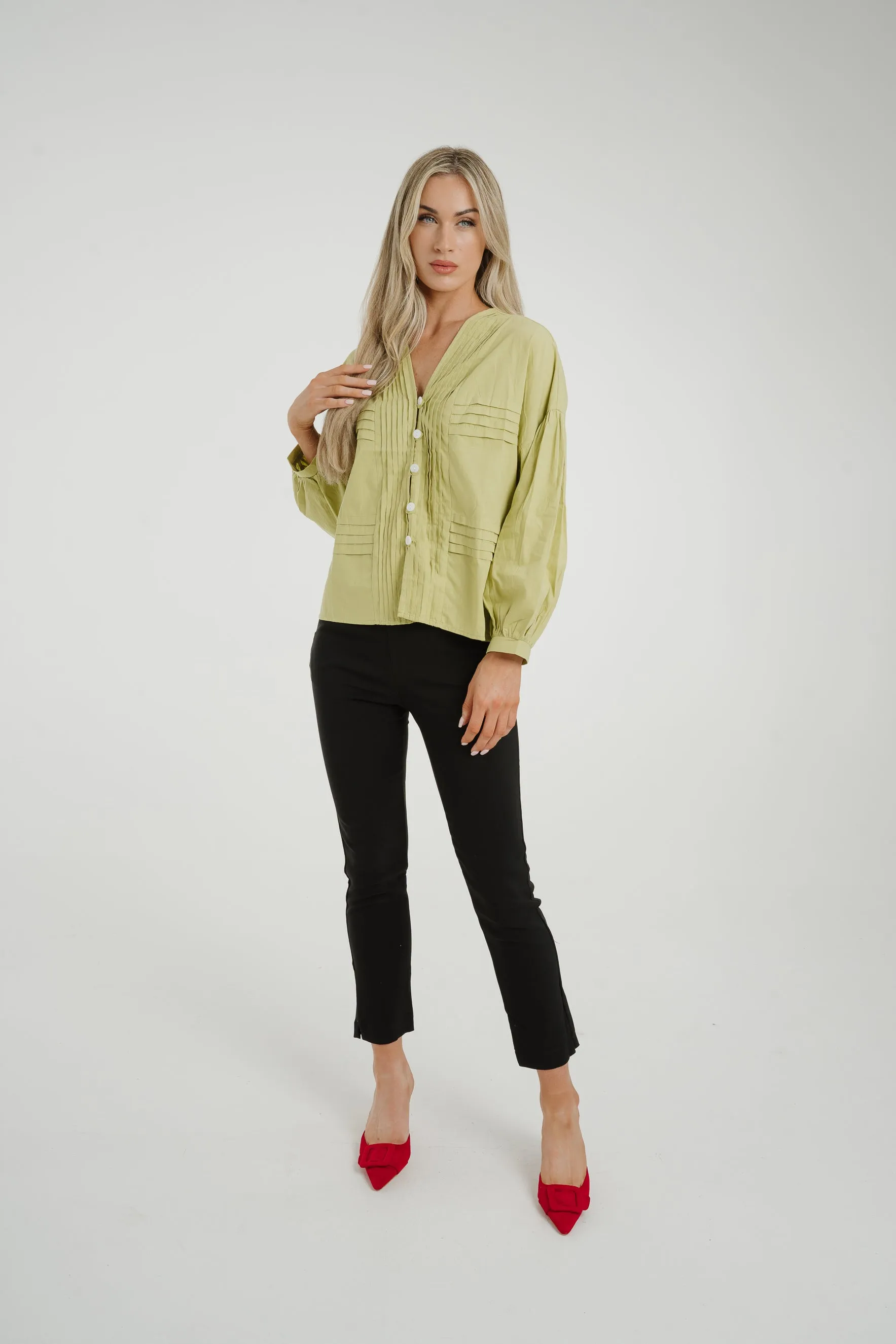 Caitlyn Puff Sleeve Blouse In Olive