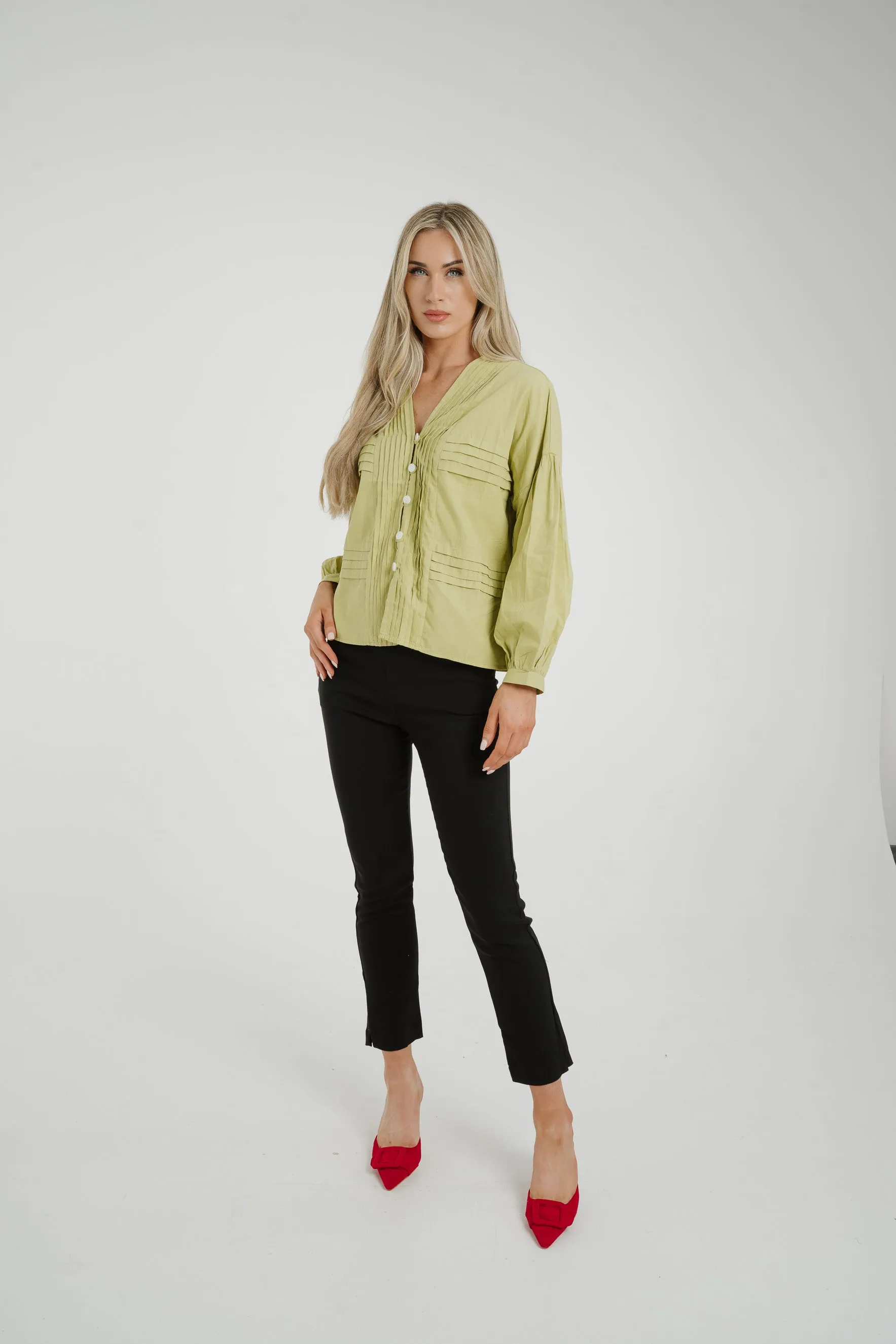 Caitlyn Puff Sleeve Blouse In Olive