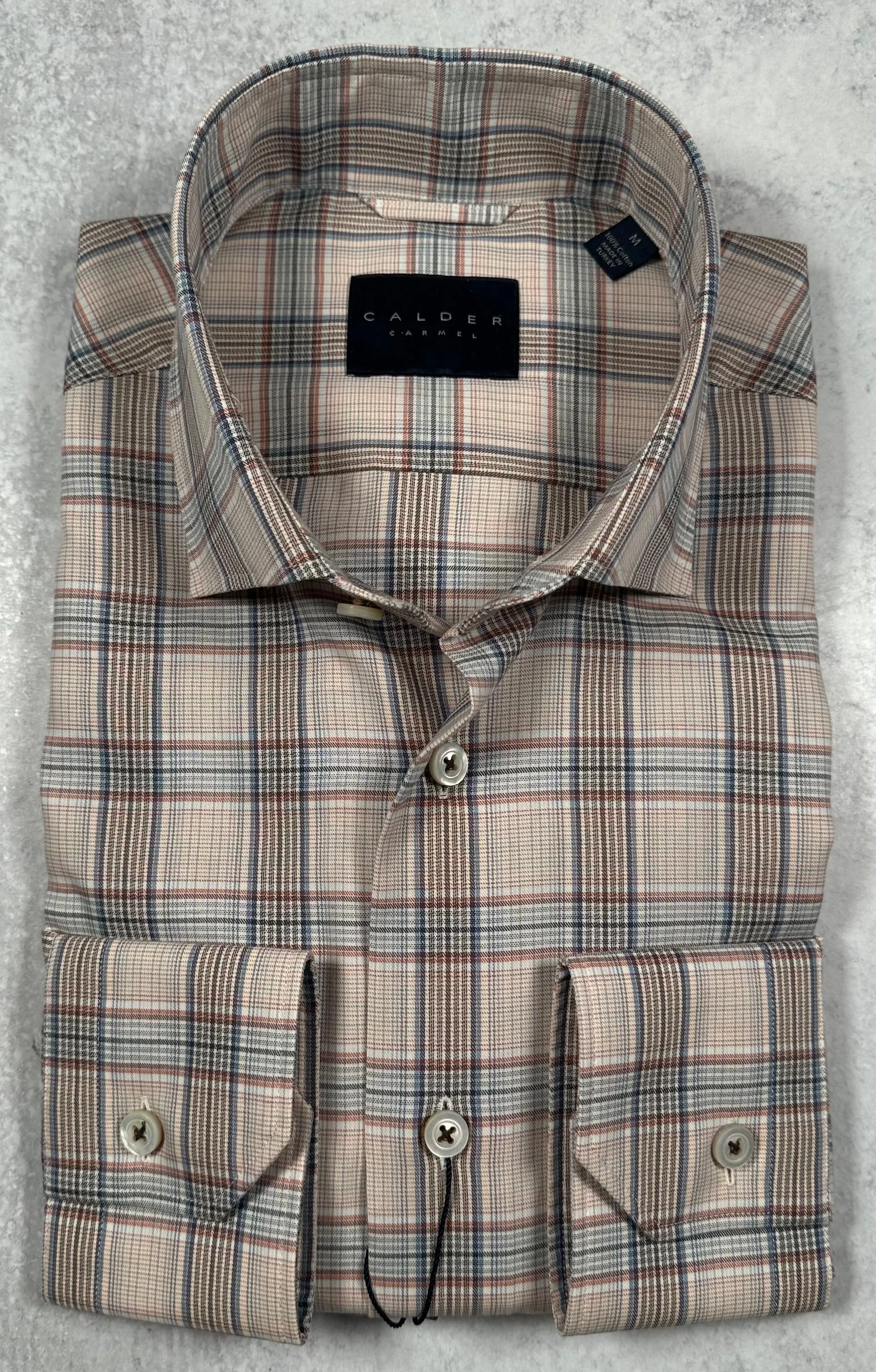 Calder Carmel Luxury 100's Melange Twill Graph Check Sport Shirt in Ember