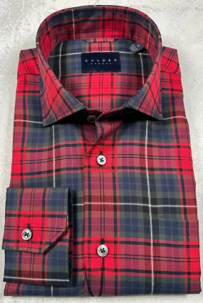 Calder Carmel Melange Twill Exploded Tartan Sport Shirt in Claret