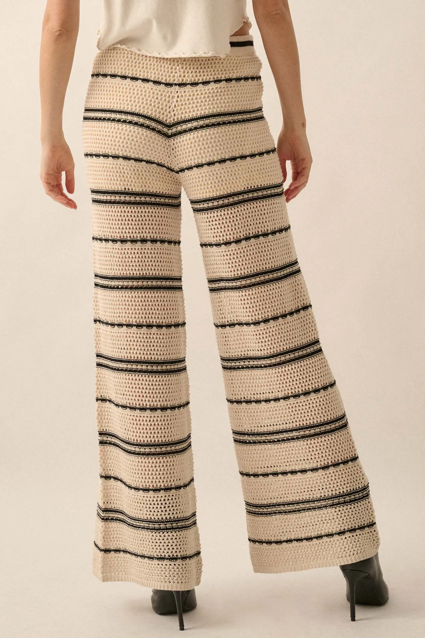 Cali Vibes Striped Crochet Knit Sweater Pants