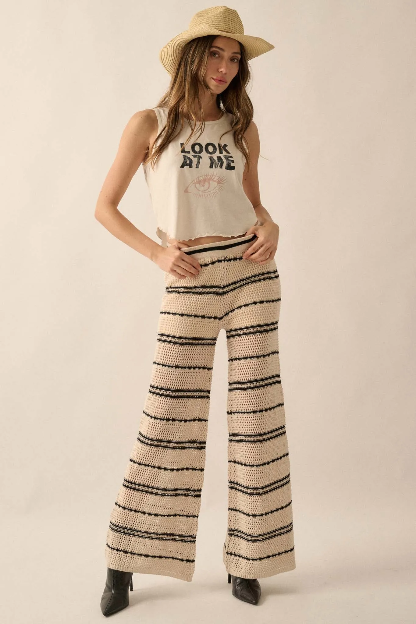 Cali Vibes Striped Crochet Knit Sweater Pants