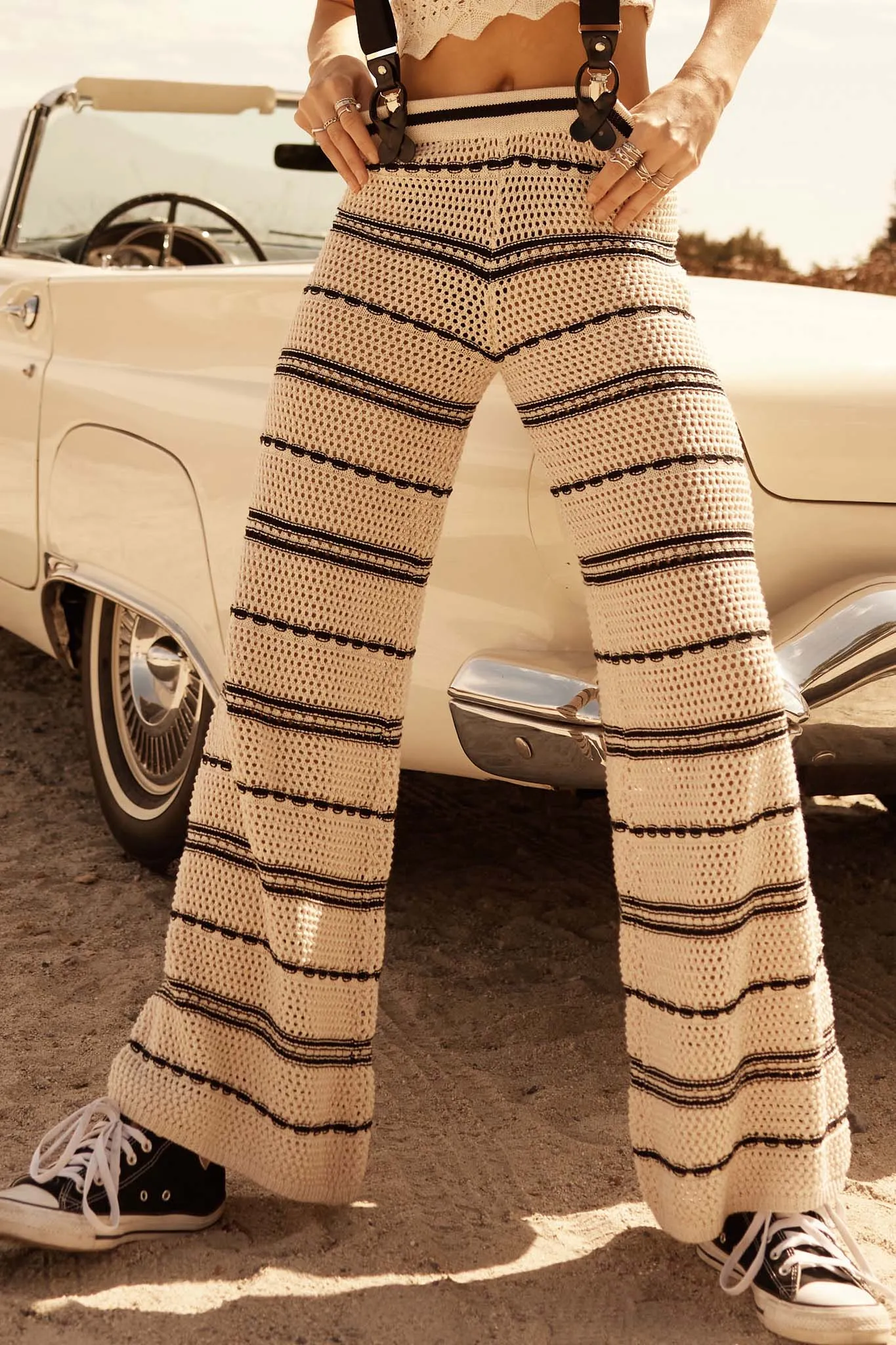 Cali Vibes Striped Crochet Knit Sweater Pants