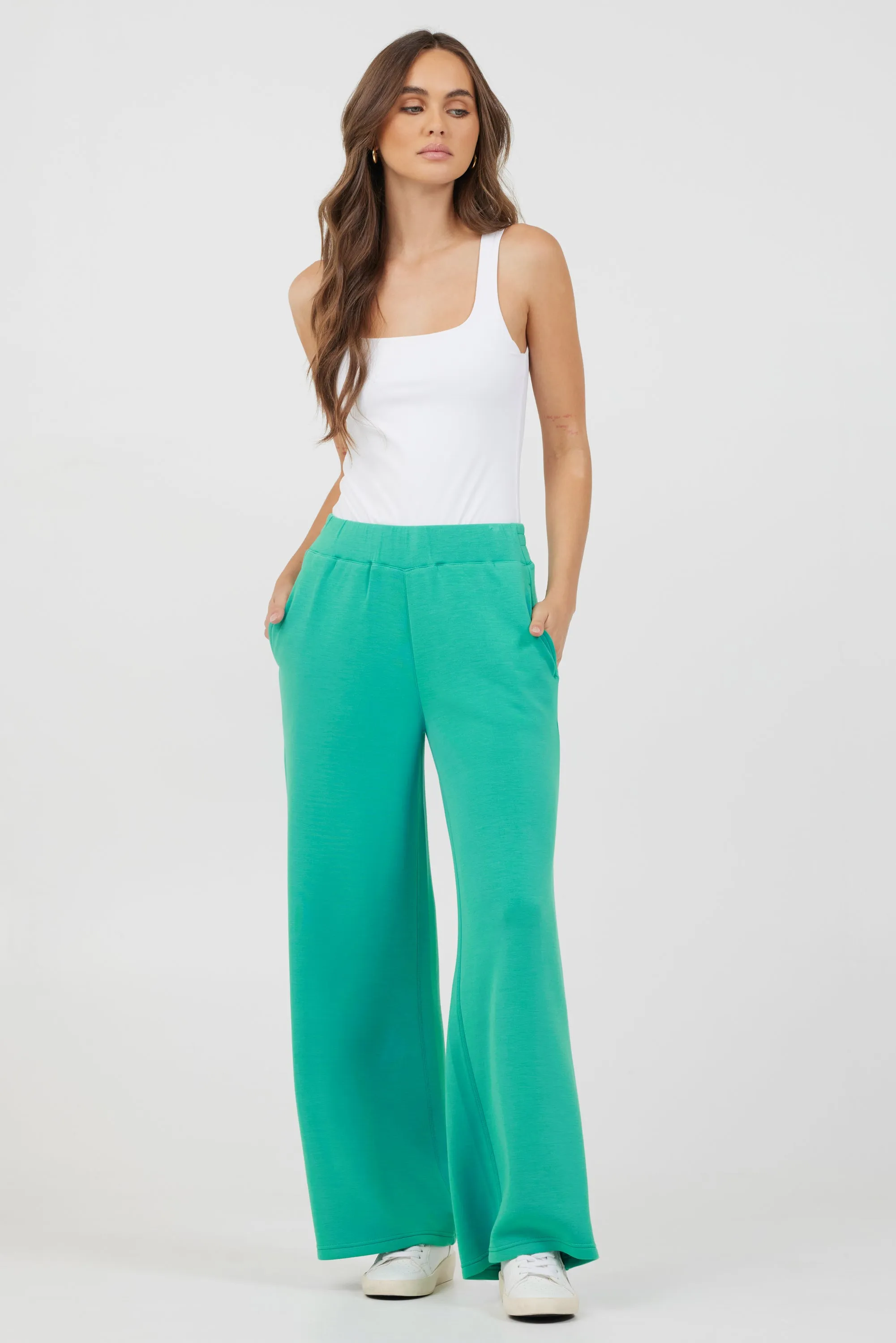 Caribbean Turquoise Cloud Fleece Flare Pants