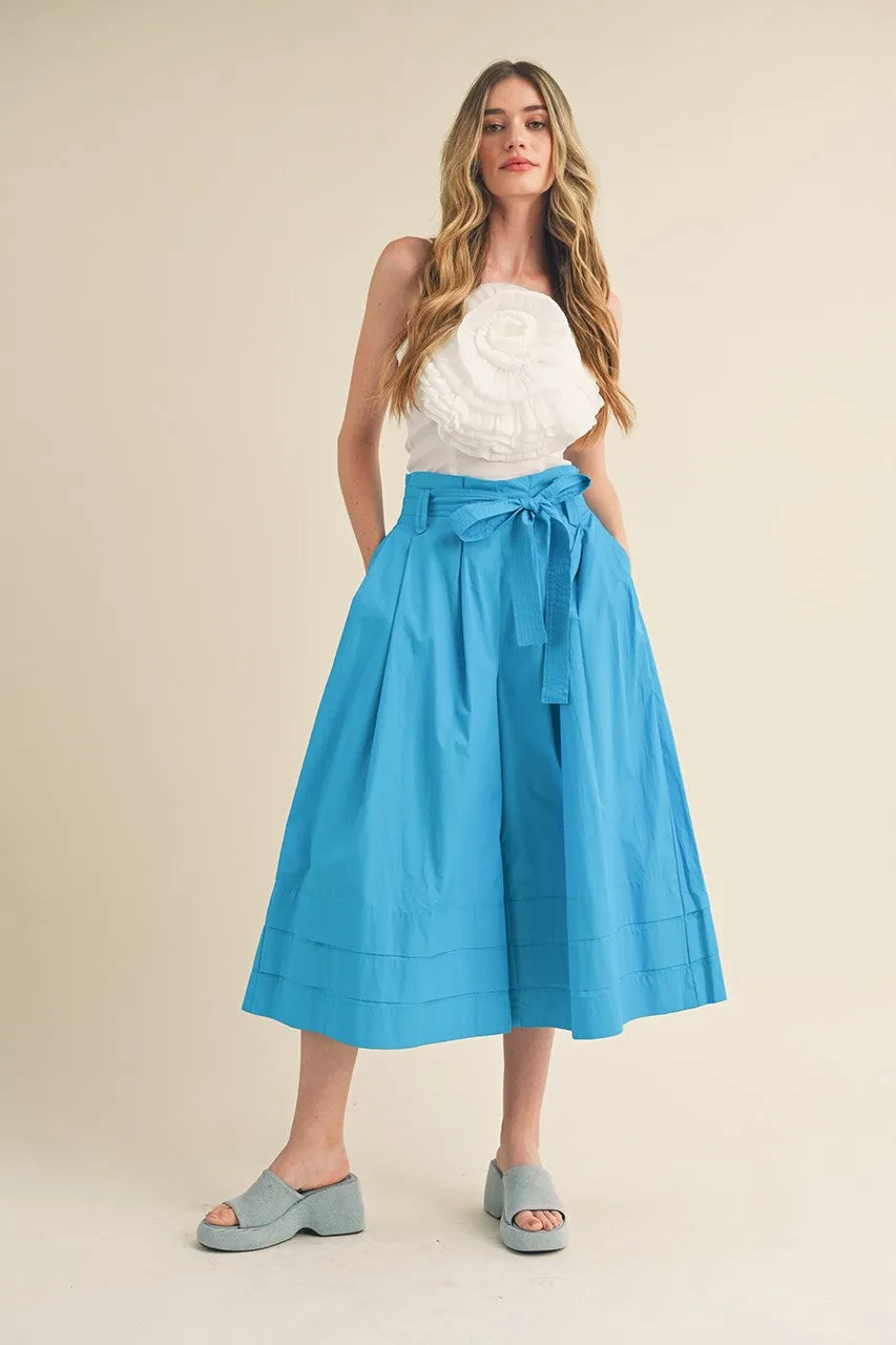 Cerulean Pin Tucked Wide Leg Gaucho Pants