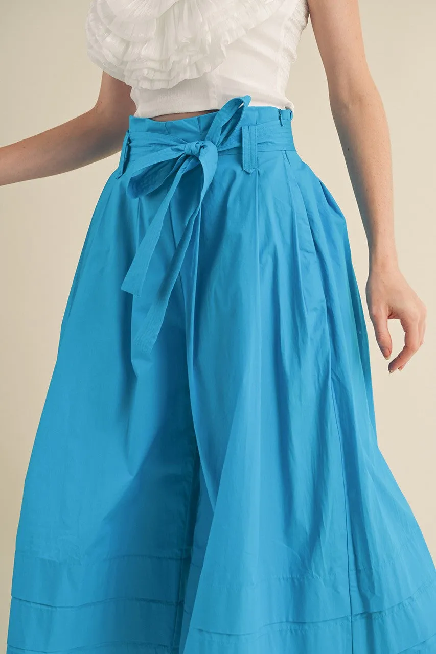 Cerulean Pin Tucked Wide Leg Gaucho Pants