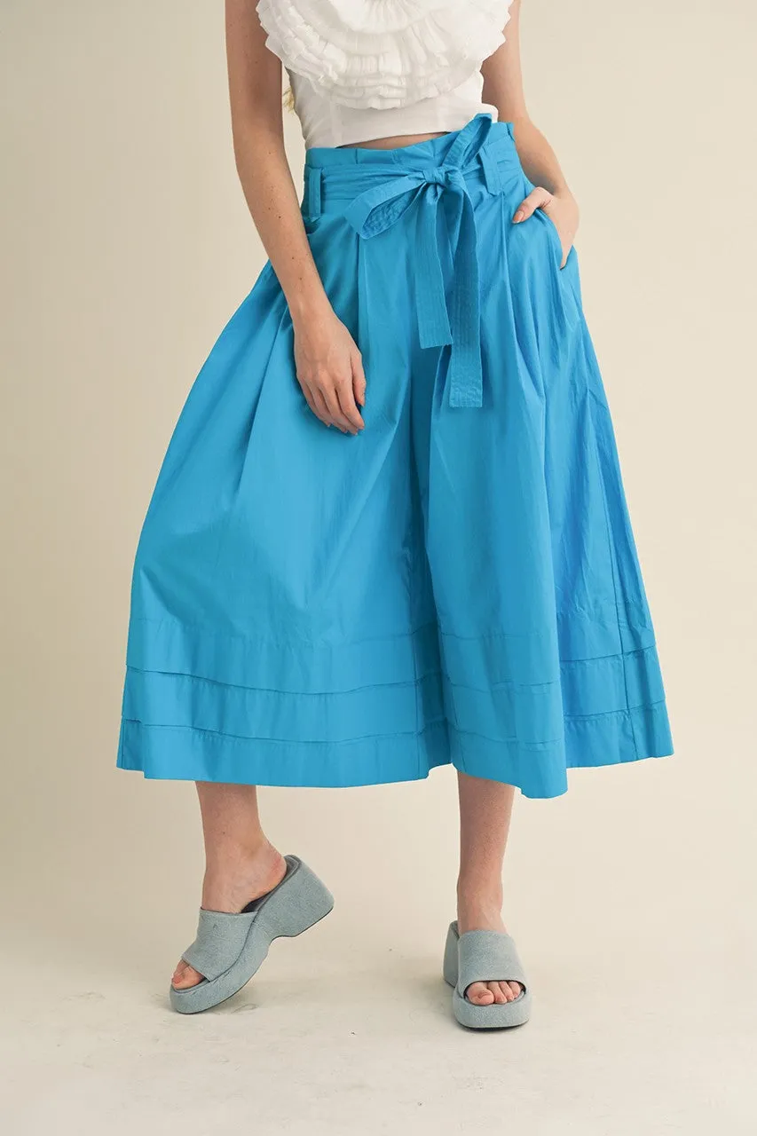 Cerulean Pin Tucked Wide Leg Gaucho Pants