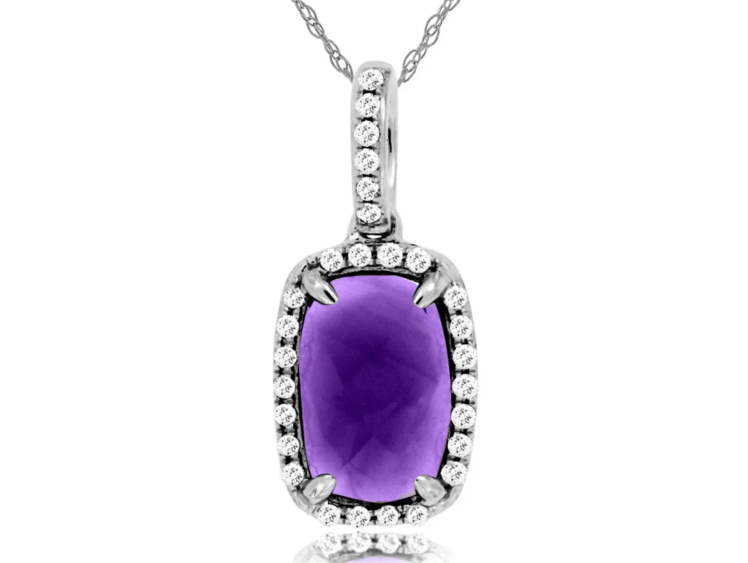 Checkerboard Amethyst and Diamond Halo Pendant