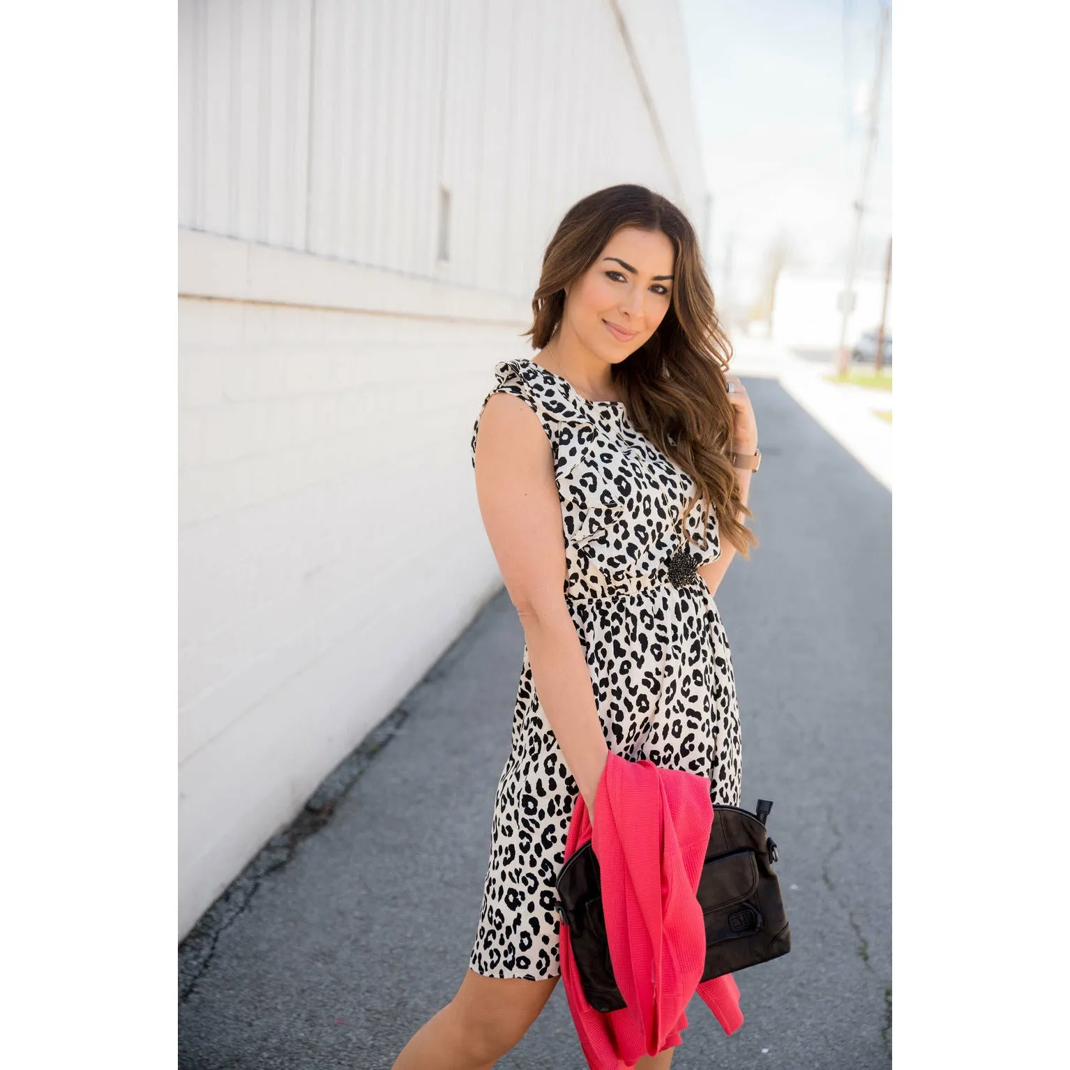 Cheetah Ruffle Accent Sleeveless Dress