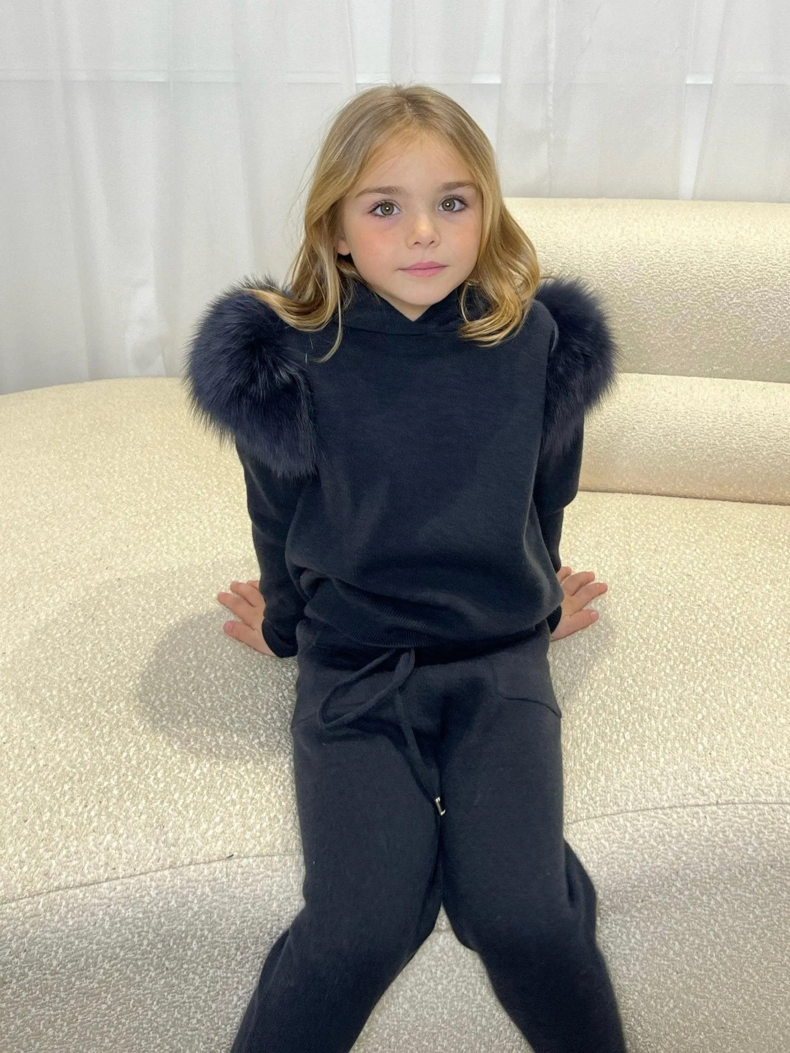 Childrens Charcoal Luxury Fur Tracksuit