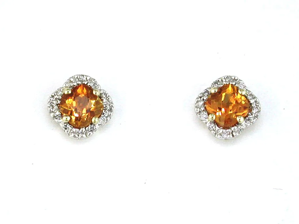 Citrine and Diamond Halo Stud Earrings