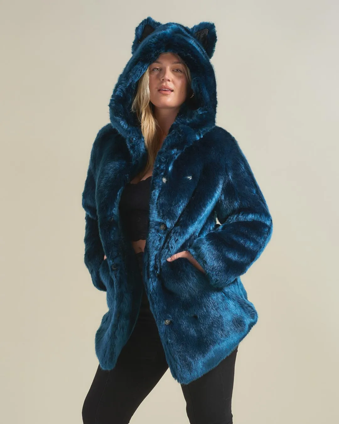 Classic Women's Blue Faux Fur Coat | Royal Wolf