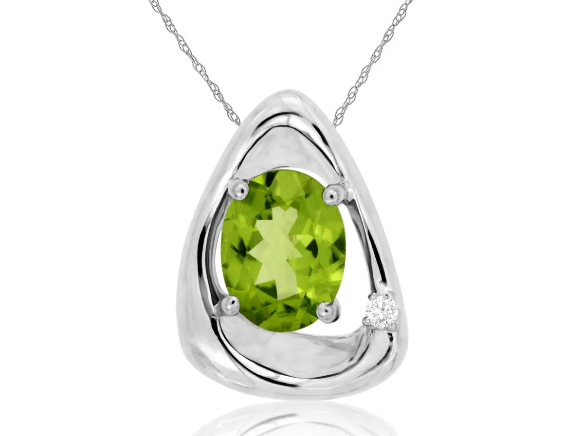 Contemporary Oval Peridot and Single Diamond Pendant