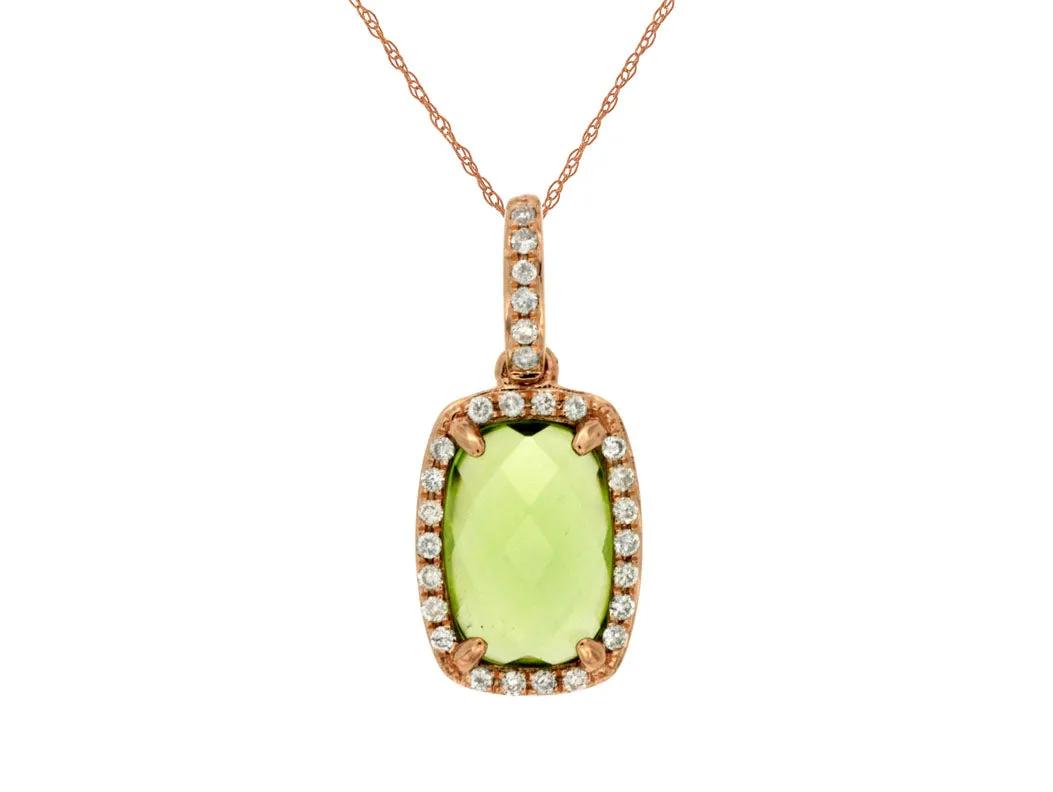 Cushion Peridot and Diamond Halo Pendant